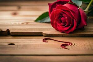 red roses on a wooden table. AI-Generated photo