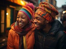 two friends holding a beanie and smiling photo