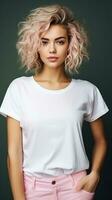 modelo mujer vistiendo blanco t camisa foto