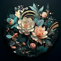 a colorful floral arrangement on a black background AI Generative photo