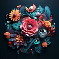 a colorful floral arrangement on a dark background AI Generative photo