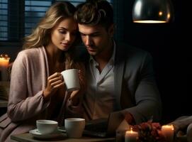 a beautiful woman holding coffee photo