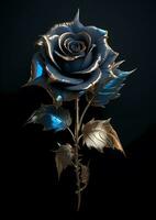 AI Generative black rose with gold leaves and leaves photo