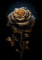 AI Generative rose with gold leaves and silver petals photo