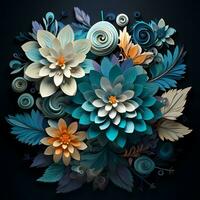 a colorful arrangement of flowers on a black background, AI Generative photo