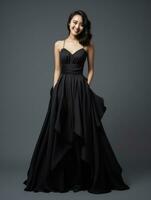 Smiling young woman of Asian descent dressed in elegant dress AI Generative photo