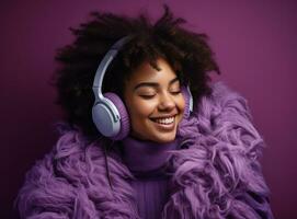 cute young woman wearing a scarf on a pink background photo