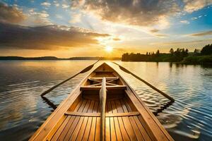 el barco es en el agua a puesta de sol. generado por ai foto