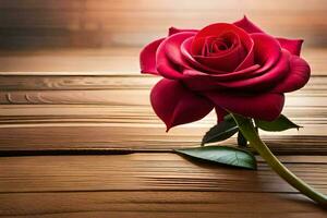 a single red rose on a wooden table. AI-Generated photo