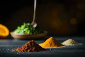spices and herbs on a table. AI-Generated photo