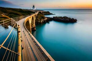 a long exposure photo of a bridge over the ocean. AI-Generated