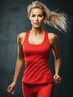 Young European woman dressed in sportswear clearly active and full of energy AI Generative photo