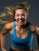 Young European woman dressed in sportswear clearly active and full of energy AI Generative photo