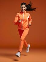 Young European woman dressed in sportswear clearly active and full of energy AI Generative photo