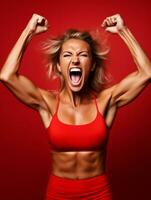 Young European woman dressed in sportswear clearly active and full of energy AI Generative photo