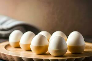 eggs on a wooden tray. AI-Generated photo