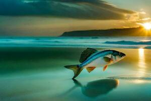 photo wallpaper the sky, fish, sunset, the sea, the beach, the sea, the. AI-Generated