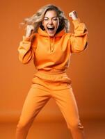 Young European woman dressed in sportswear clearly active and full of energy AI Generative photo