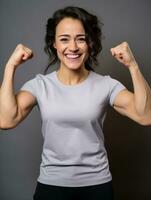 Young European woman dressed in sportswear clearly active and full of energy AI Generative photo