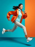 Young European woman dressed in sportswear clearly active and full of energy AI Generative photo