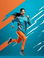 Young European woman dressed in sportswear clearly active and full of energy AI Generative photo