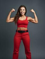 Young European woman dressed in sportswear clearly active and full of energy AI Generative photo