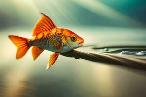 a fish is sitting on a metal pole. AI-Generated photo