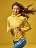 Young European woman dressed in sportswear clearly active and full of energy AI Generative photo