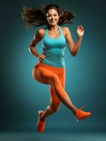 Young European woman dressed in sportswear clearly active and full of energy AI Generative photo