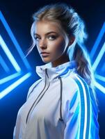 Young European woman dressed in sportswear clearly active and full of energy AI Generative photo