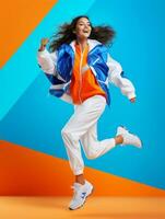 Young European woman dressed in sportswear clearly active and full of energy AI Generative photo