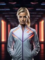 Young European woman dressed in sportswear clearly active and full of energy AI Generative photo