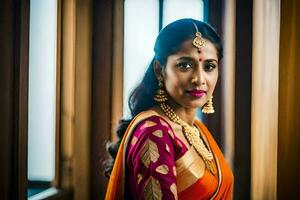 a beautiful indian bride in traditional attire. AI-Generated photo