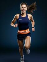 joven europeo mujer vestido en ropa de deporte claramente activo y lleno de energía ai generativo foto