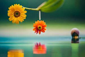 two flowers are floating in the water. AI-Generated photo