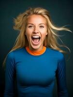 Young European woman dressed in sportswear clearly active and full of energy AI Generative photo