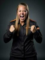 Young European woman dressed in sportswear clearly active and full of energy AI Generative photo