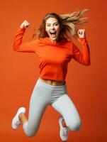 Young European woman dressed in sportswear clearly active and full of energy AI Generative photo