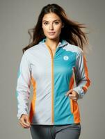 Young European woman dressed in sportswear clearly active and full of energy AI Generative photo