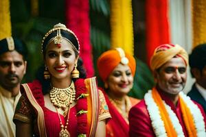 a bride and groom in traditional indian attire. AI-Generated photo