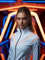 Young European woman dressed in sportswear clearly active and full of energy AI Generative photo