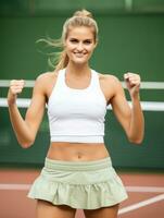 Young European woman dressed in sportswear clearly active and full of energy AI Generative photo