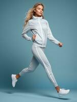 Young European woman dressed in sportswear clearly active and full of energy AI Generative photo