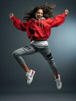 Young European woman dressed in sportswear clearly active and full of energy AI Generative photo