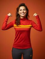 Young European woman dressed in sportswear clearly active and full of energy AI Generative photo