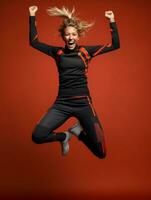 Young European woman dressed in sportswear clearly active and full of energy AI Generative photo