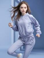 Young European woman dressed in sportswear clearly active and full of energy AI Generative photo