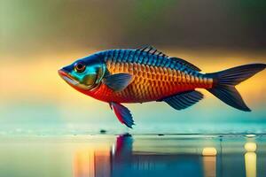 a fish with bright colors is floating on the water. AI-Generated photo