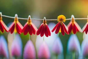 rojo flores en un tendedero generado por ai foto