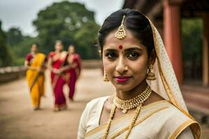 un mujer en tradicional indio atuendo. generado por ai foto